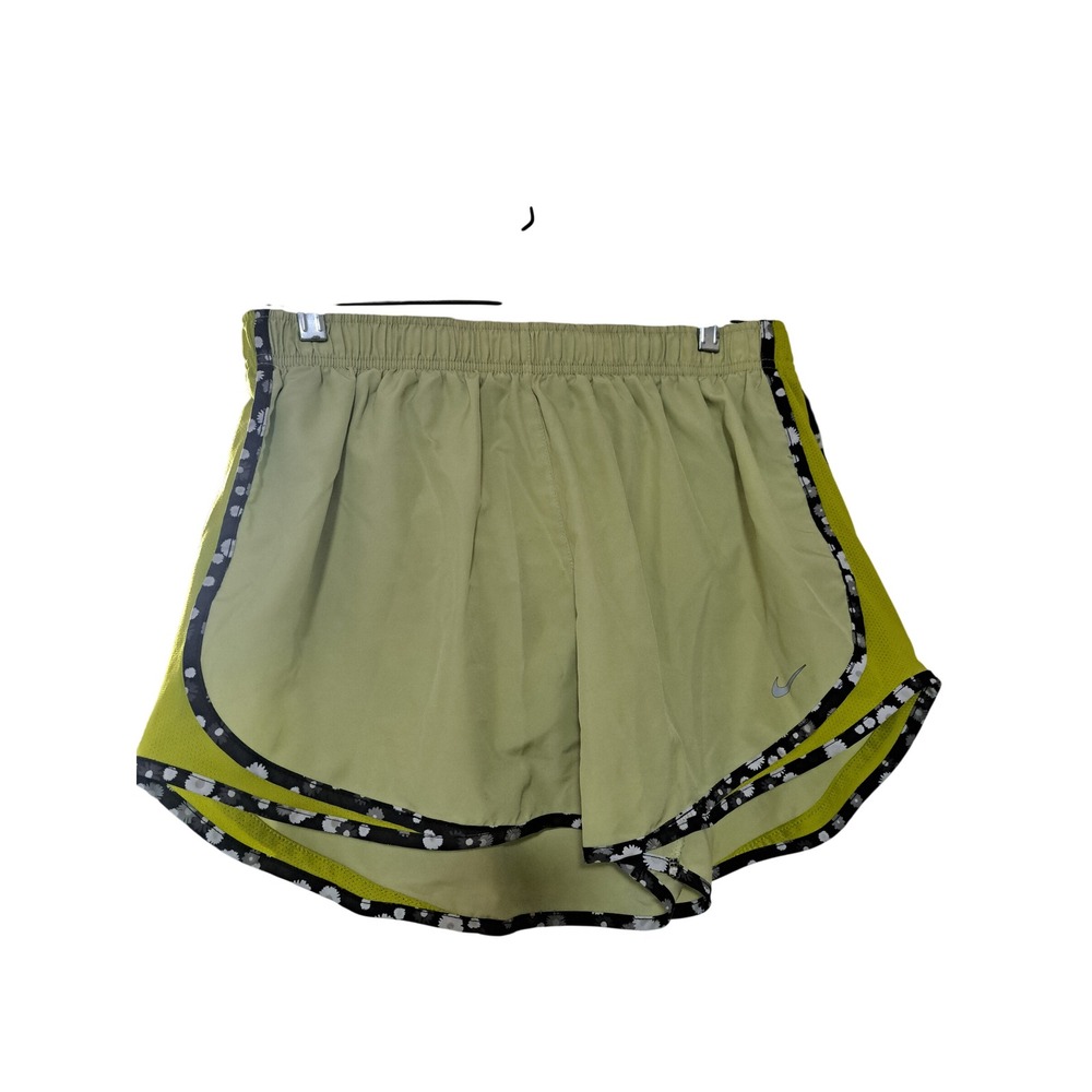 Nike Womens Dri-FIT Running Shorts Olive Green Floral Daisy Trim XL Athletic